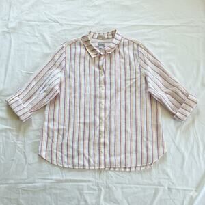 Chicos Striped Pink Orange Linen Button-up Shirt Top Womens XLarge 16/18